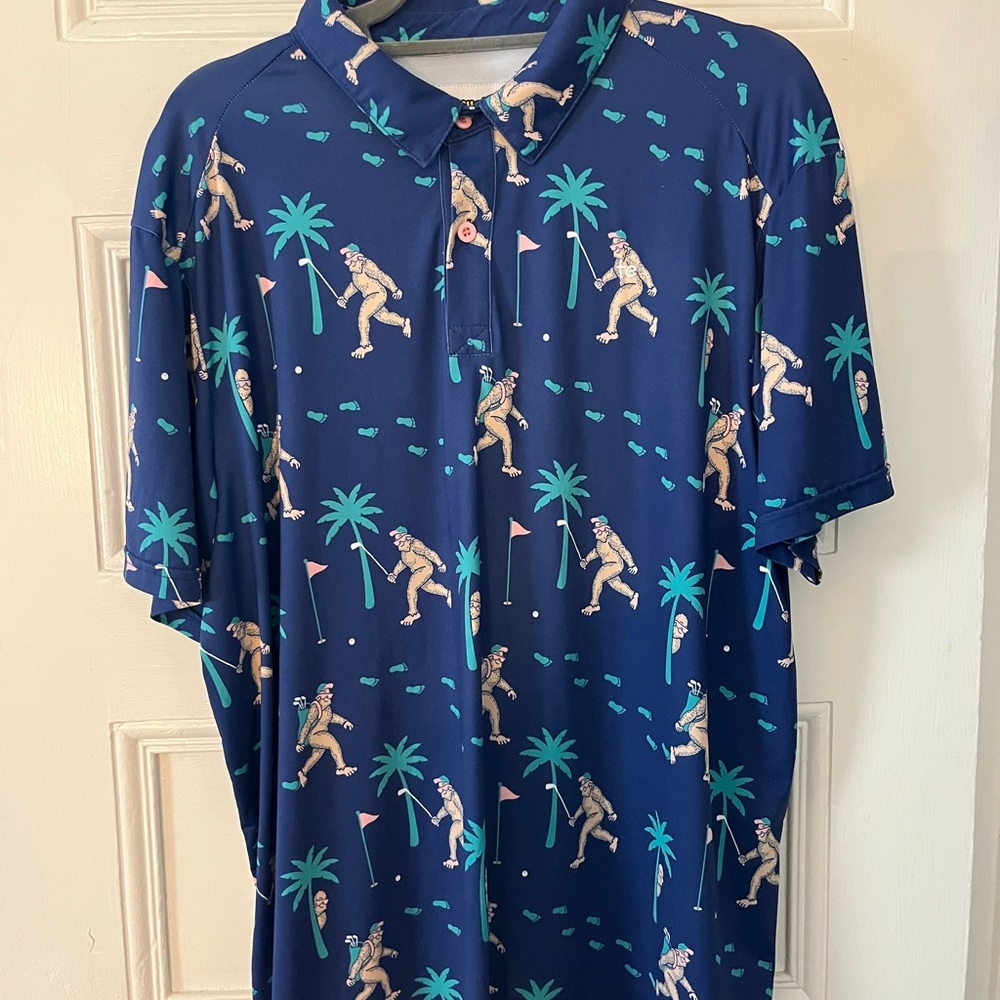 Tipsy Elves Navy Blue Palm Tree & Golfer Print Polo